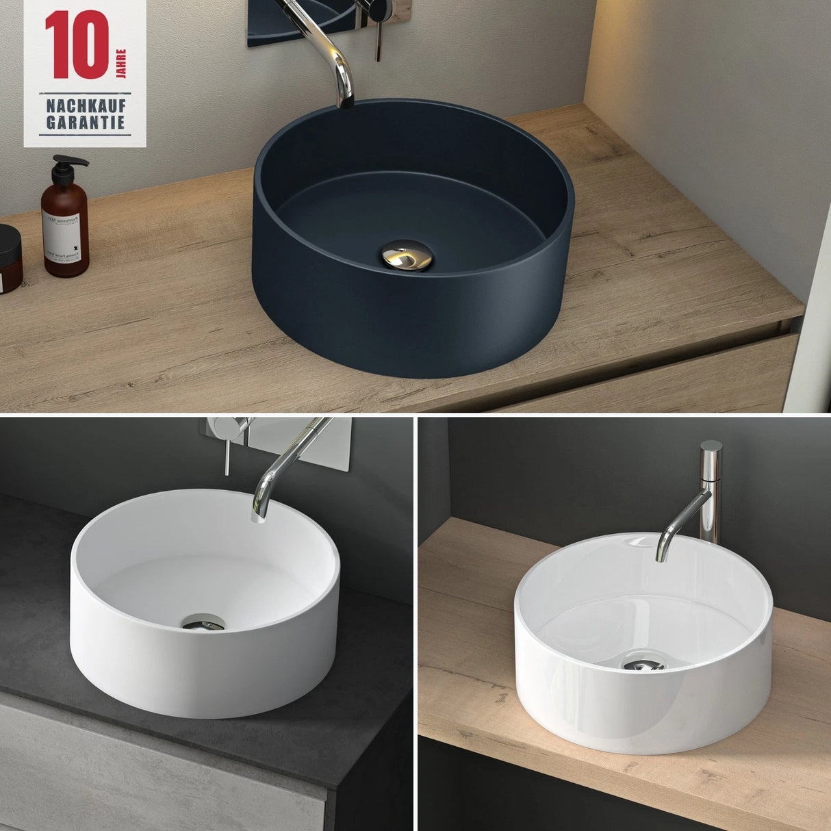 Glasvilla Lavabo Cuadrado para Encimera 40x40x15 cm, Mineralguss, Modelo Col804