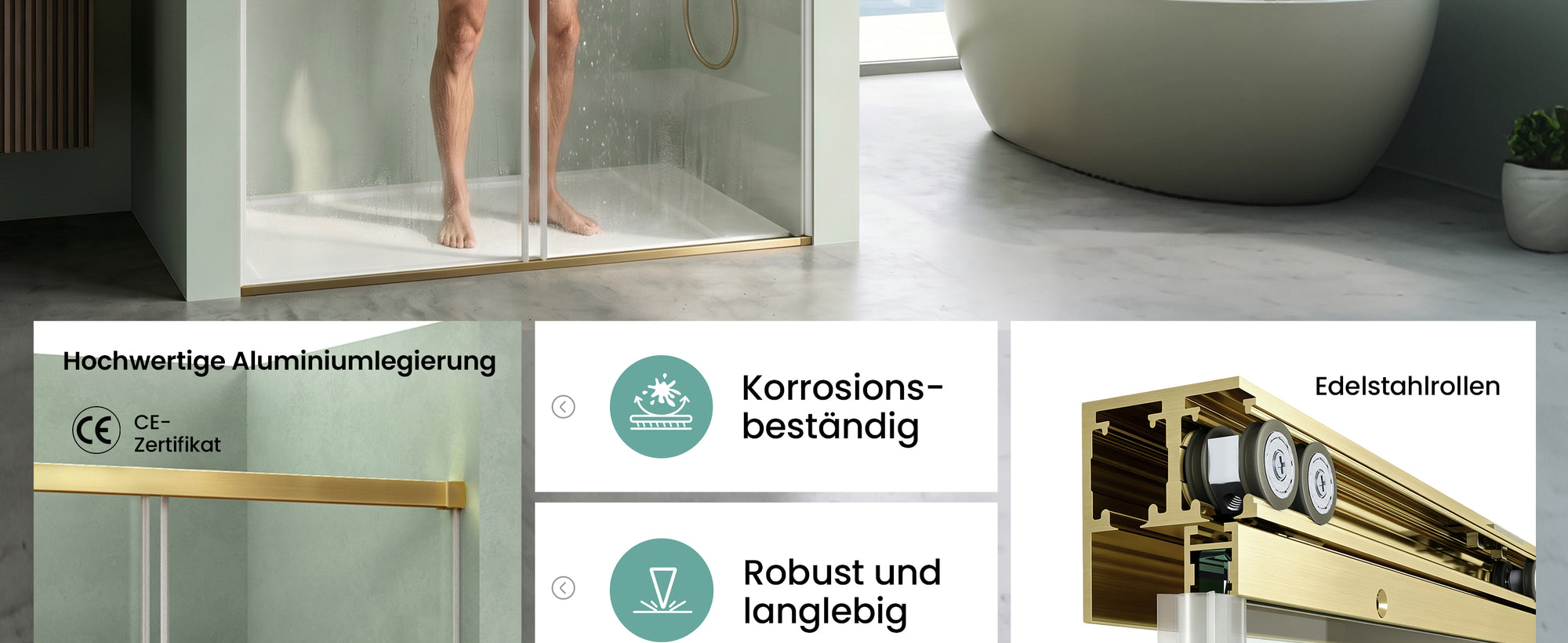 glasvilla Duschtür Nischentür dusche mit Doppelschiebetür Duschakbine Duschabtrennung, 8mm Sicherheitsglas mit Nanobeschichtung, Soft-Close-System Teramo67K