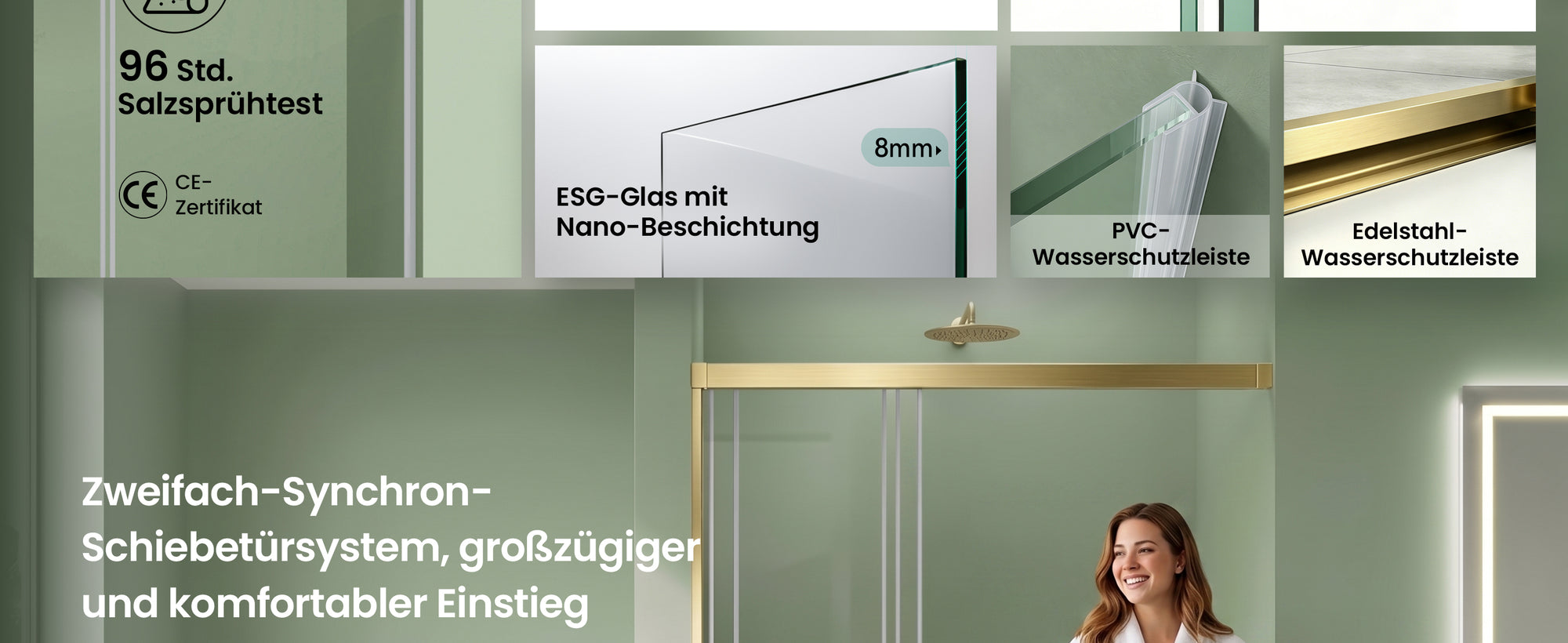 glasvilla Schiebetür für dusche, Nischentür 3-teilig Duschtür Duschakbine Duschabtrennung, 8mm Sicherheitsglas mit Nanobeschichtung, Soft-Close-System Teramo70K