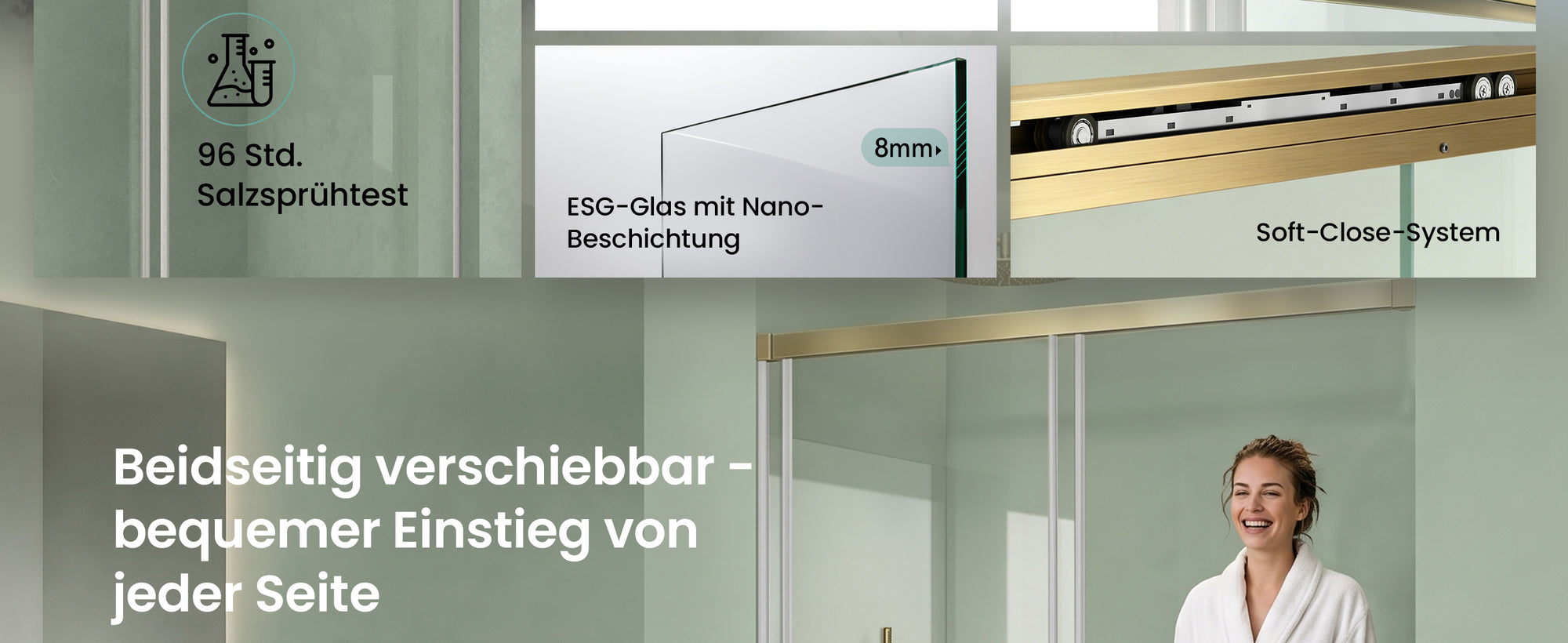 glasvilla Duschtür Nischentür dusche mit Doppelschiebetür Duschakbine Duschabtrennung, 8mm Sicherheitsglas mit Nanobeschichtung, Soft-Close-System Teramo67K