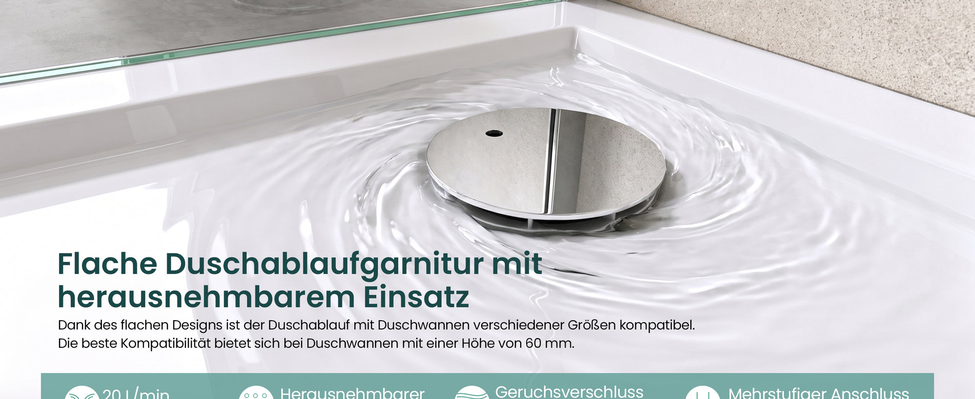 glasvilla Dusche Ablaufgarnitur für Duschwanne Duschtasse Abfluss Ablauf Siphon