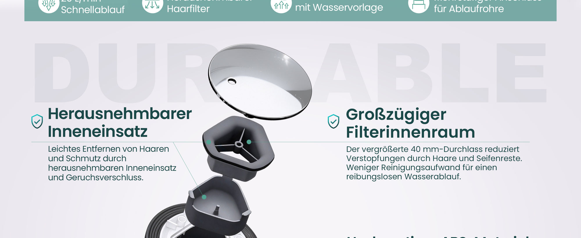 glasvilla Dusche Ablaufgarnitur für Duschwanne Duschtasse Abfluss Ablauf Siphon