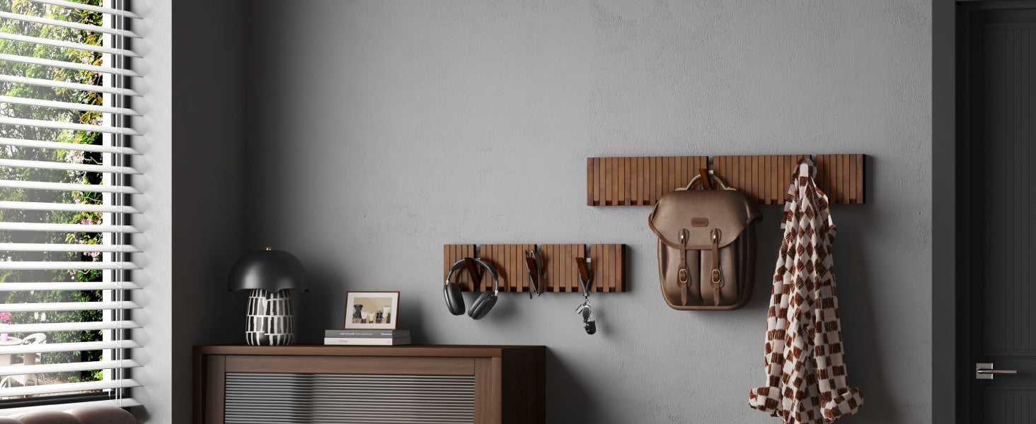 glasvilla Appendiabiti da Parete in Legno, Attaccapanni da Muro Moderno per Camera da Letto, Ingresso, Studio con Gancio Pieghevole e Salvaspazio, Twigro-01