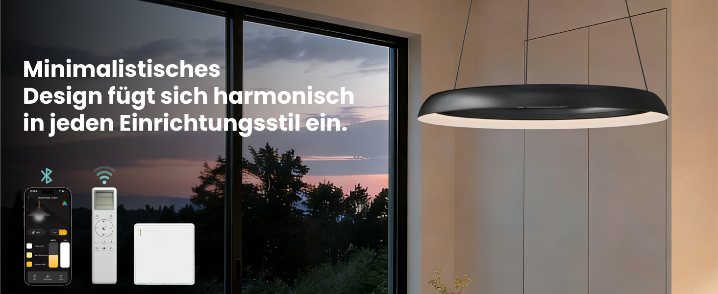 glasvilla Suspension Luminaire de Salle à Manger, Lampe Suspendue LED Moderne, Intensité Variable en Continu 3000K–6000K, Lampe de Table à Manger Design 20W Réglable en Hauteur avec Télécommande & Interrupteur Mural, Luvina04
