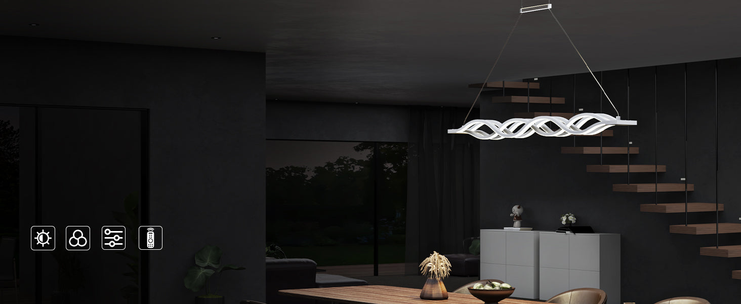 glasvilla Pendelleuchte 106cm LED Hängelampe Dimmbar mit Fernbedienung 3000K/4000K/6000K Verstellbares Kabel 60W Weiß Hängeleuchte Alivetta3301