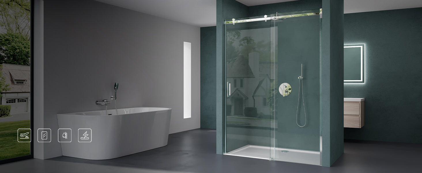 glasvilla Porte de Douche Porte de Niche Douche Cloison de Douche Cabine de Douche Verre de Sécurité 8mm avec Revêtement NANO Porte Coulissante Hauteur 195 cm Teramo04