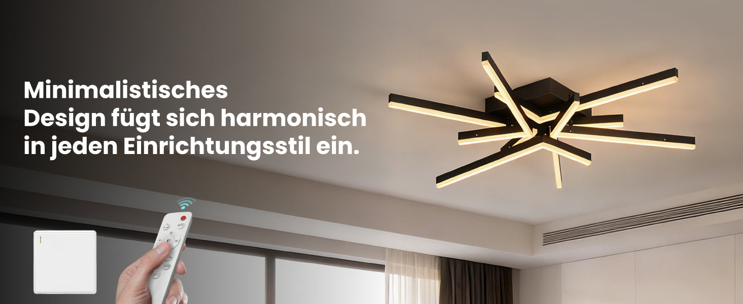glasvilla LED Deckenleuchte Deckenlampe mit Fernbedienung 80cm, Stufenlos dimmbar 3000-6400K, Zimmerlampe 71W Schwarz für Schlafzimmer, Wohnzimmer, Arbeitszimmer, Flur Alivetta25038