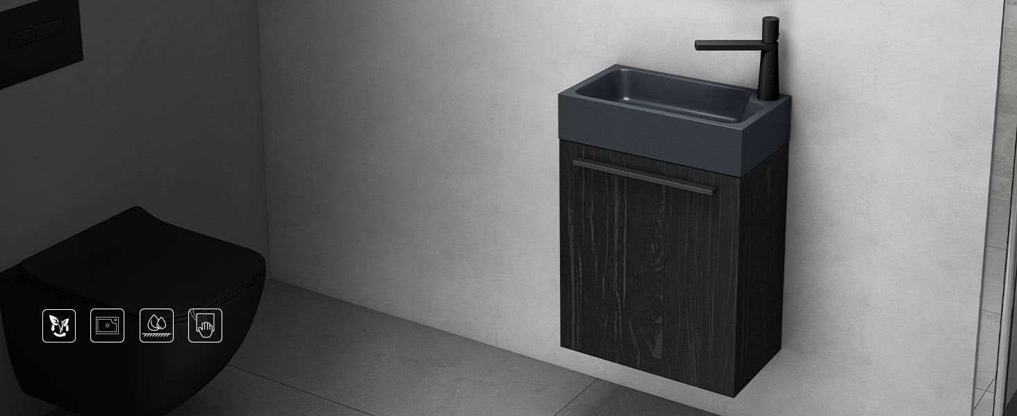 glasvilla Mobile Bagno Sospeso Include Lavabo da Minerale fuso Antracite opaco e Specchio LED Mobile da Bagno 46x26x63cm Pisa