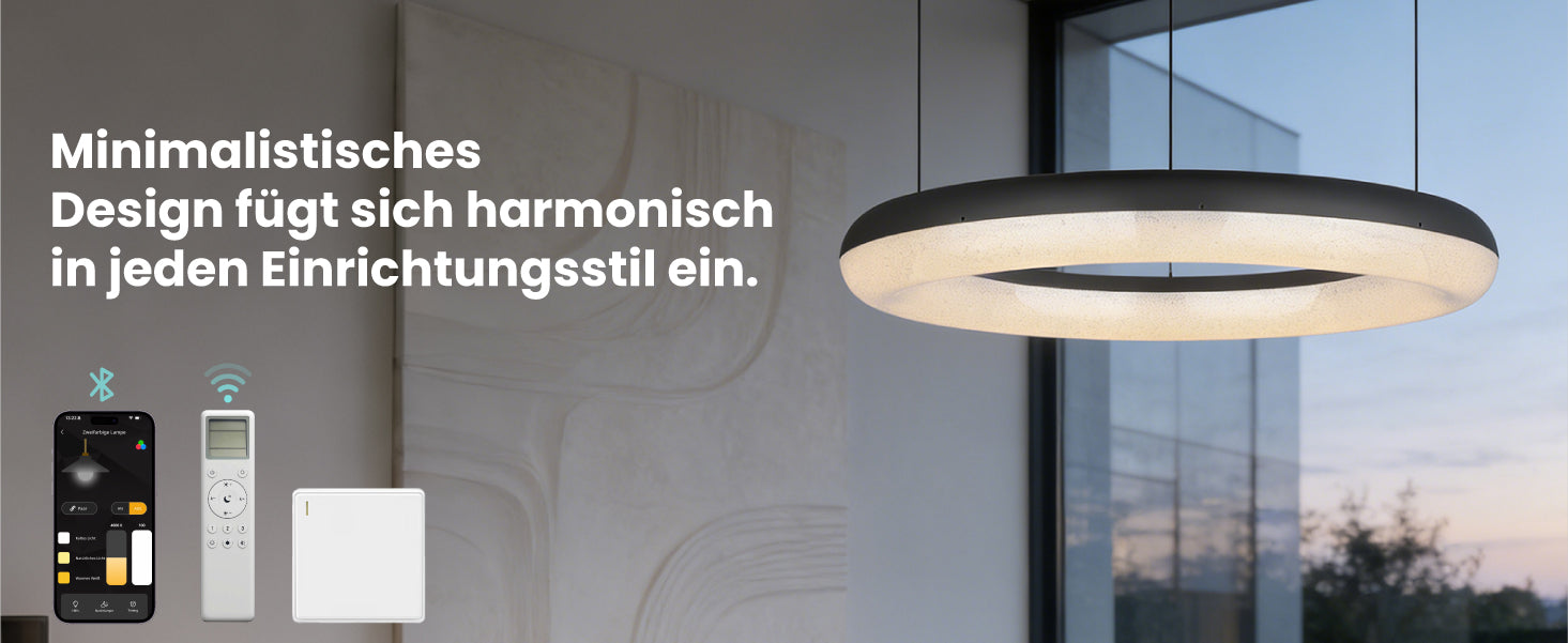 glasvilla Suspension de table à manger, Lampe suspendue LED moderne, intensité réglable en continu 3000K–6000K, lampe de table à manger design réglable en hauteur avec télécommande et interrupteur mural, Luvina03