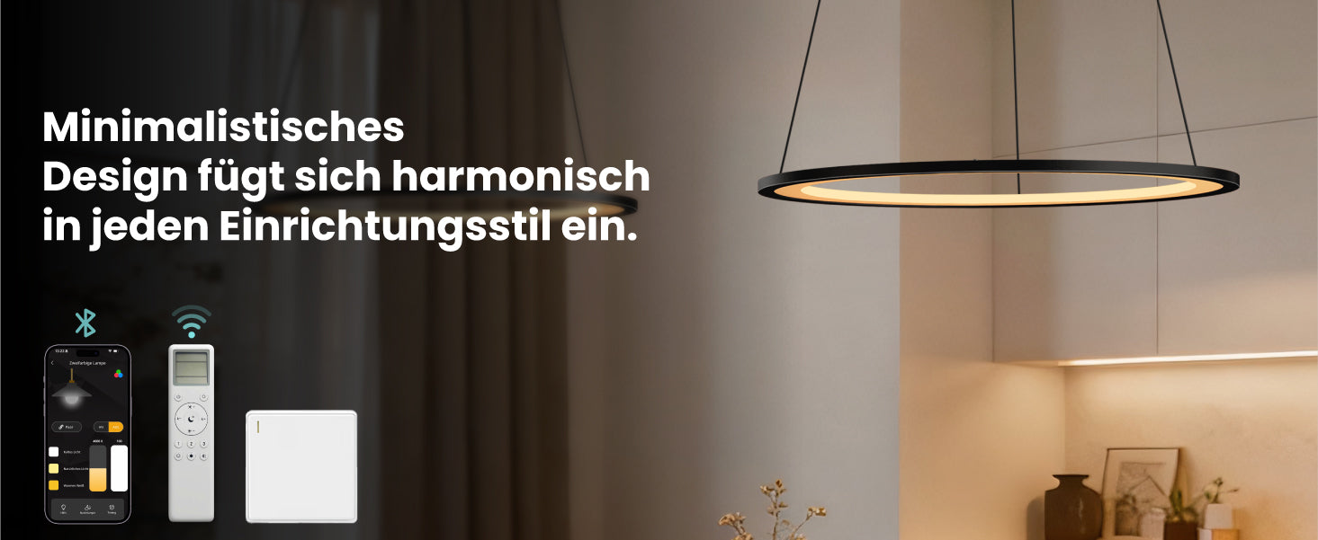 glasvilla Suspension luminaire de table à manger, lampe à suspendre LED, intensité variable en continu 3000K–6000K, lampe de table à manger réglable en hauteur avec télécommande et interrupteur mural Luvina01