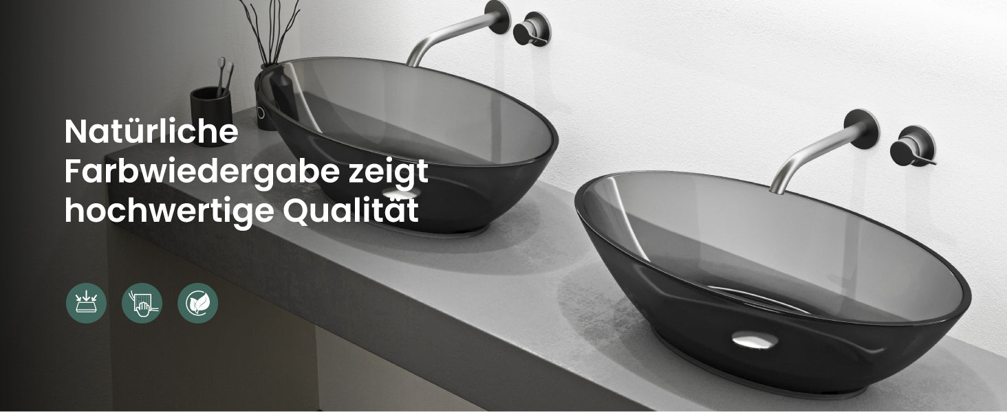 glasvilla Lavabo da Appoggio in Resina 63x34x17cm, Lavabo da Bagno Ovale senza Foro Rubinetto e Troppopieno, Coloria02