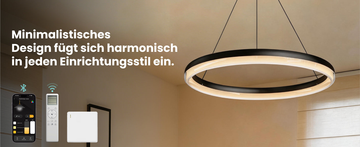 glasvilla Mai & Mai Suspension luminaire de salle à manger, LED moderne, intensité variable en continu 3000K–6000K, lampe de table à manger design réglable en hauteur avec télécommande et interrupteur mural, Luvina05