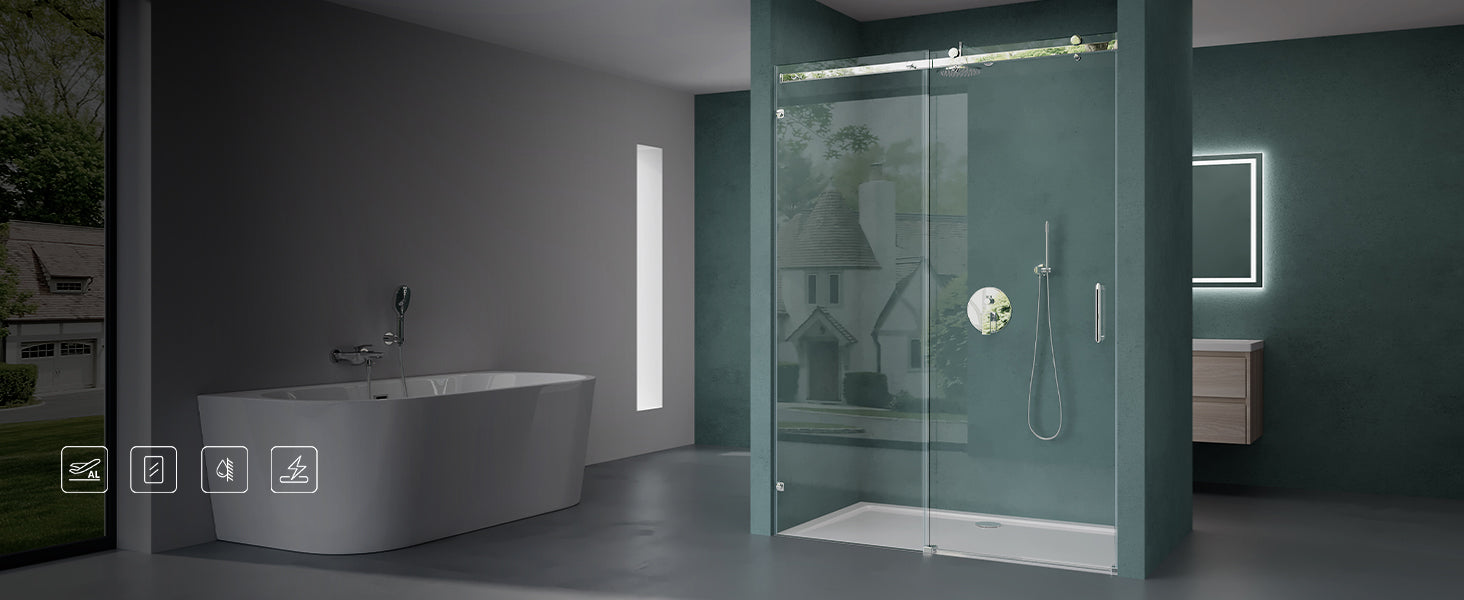 glasvilla Porte de Douche en Niche Paroi de Douche Cabine de Douche Porte Coulissante ESG 8mm en Verre Transparent avec NANO Teramo04-2