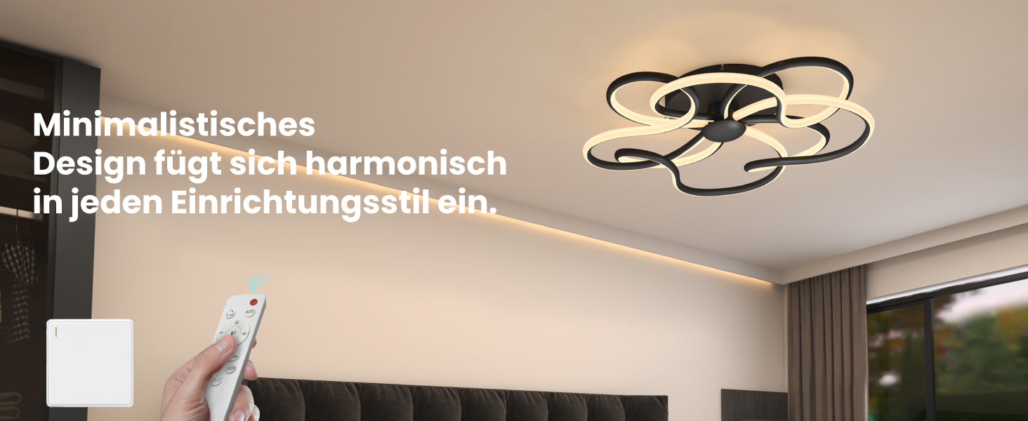 Glasvilla Design – Lámpara de techo LED negra con mando a distancia, regulable 3000–6400K (112W, 64 cm)