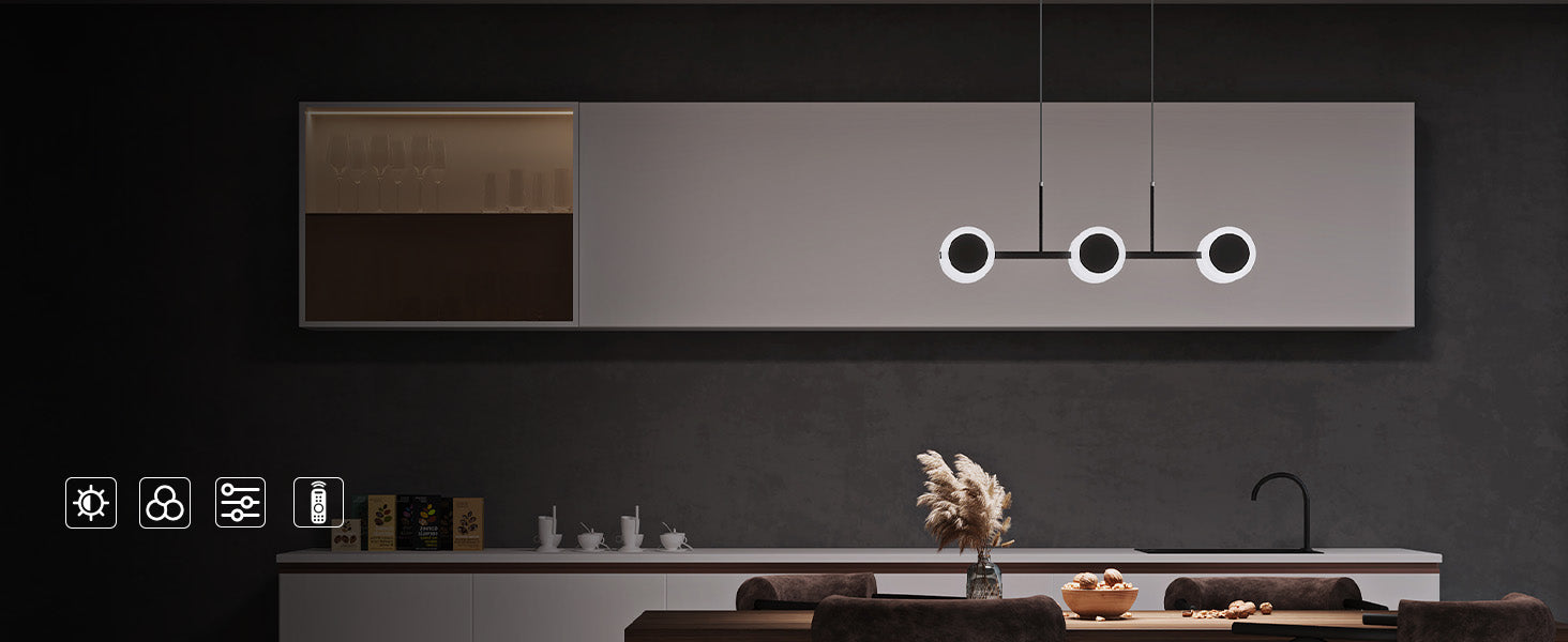 glasvilla Pendelleuchte 70cm LED Hängelampe Dimmbar mit Fernbedienung 3000K/4000K/6000K Verstellbares Kabel 24W matt Schwarz Hängeleuchte für Esszimmer Wohnzimmer Schlafzimmer Alivetta3376