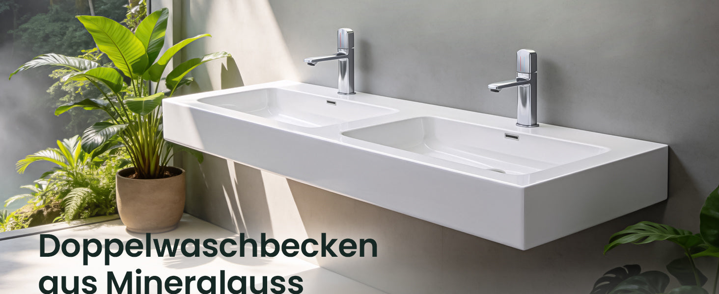 glasvilla Doppelwaschbecken Aufsatzwaschbecken Hängewaschbecken Waschbecken mineralguss Waschplatz Waschtisch Col830
