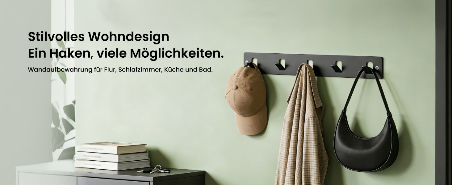 glasvilla  Kleiderhaken ohne Bohren Wandgarderobe Wandhaken mit 5 Haken Garderobenleiste Garderobenhaken  Stalo-14