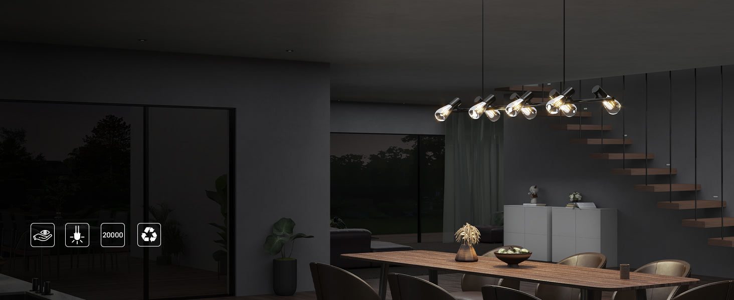 glasvilla Pendelleuchte 120cm LED Hängelampe 8 Flammig 4000K Verstellbares Kabel E27 Schwarz Hängeleuchte  Alivetta2313