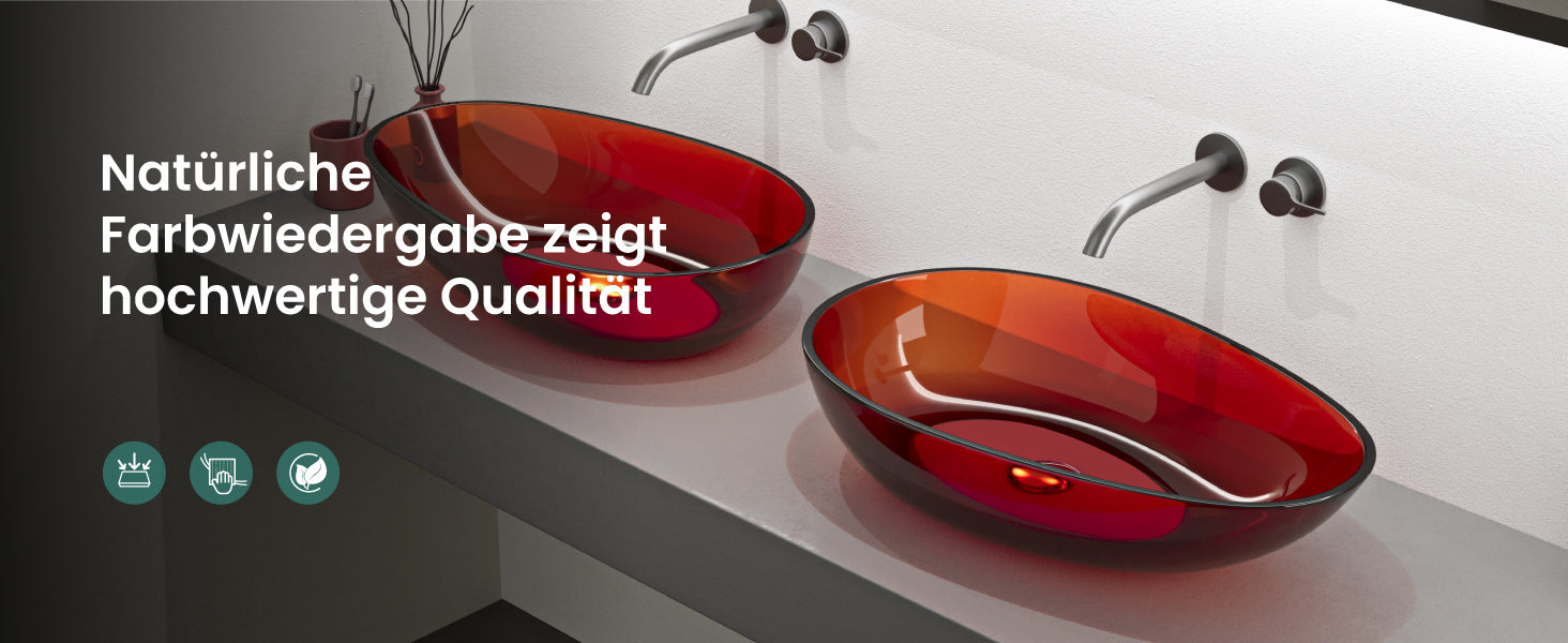 glasvilla Lavabo da Appoggio in Resina 60x36x14cm, Lavabo da Bagno Ovale Senza Foro Rubinetto e Troppopieno, Coloria04