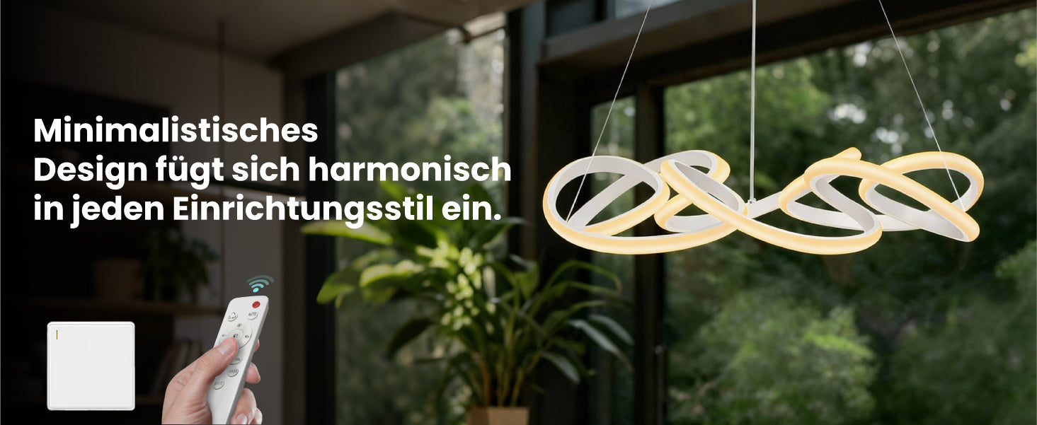 Suspension glasvilla pour table à manger, lampe suspendue moderne LED blanche 52cm, intensité réglable en continu 3000K–6400K, lampe de table à manger design 67W réglable en hauteur avec télécommande & interrupteur mural, Alivetta25040