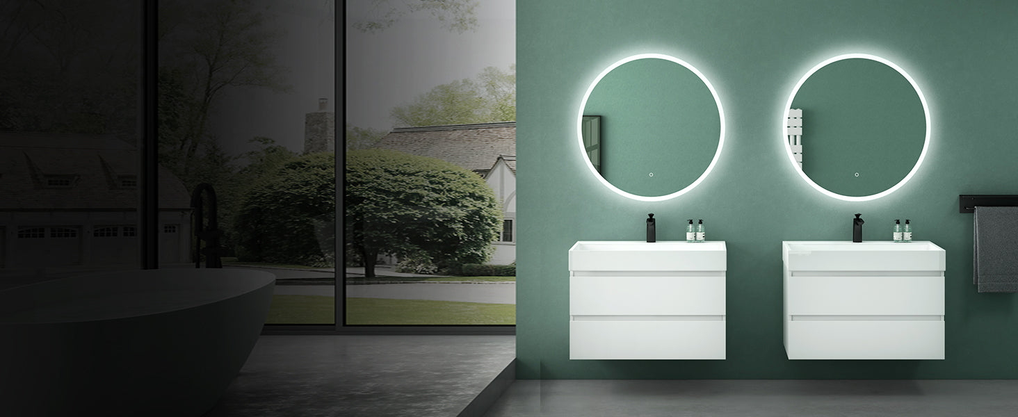 glasvilla Specchio da Bagno Appeso Specchio a LED Rotondo Specchio da Parete con Strato Anti-Appannamento e Interruttore a Sfioramento LED-Spiegel 05