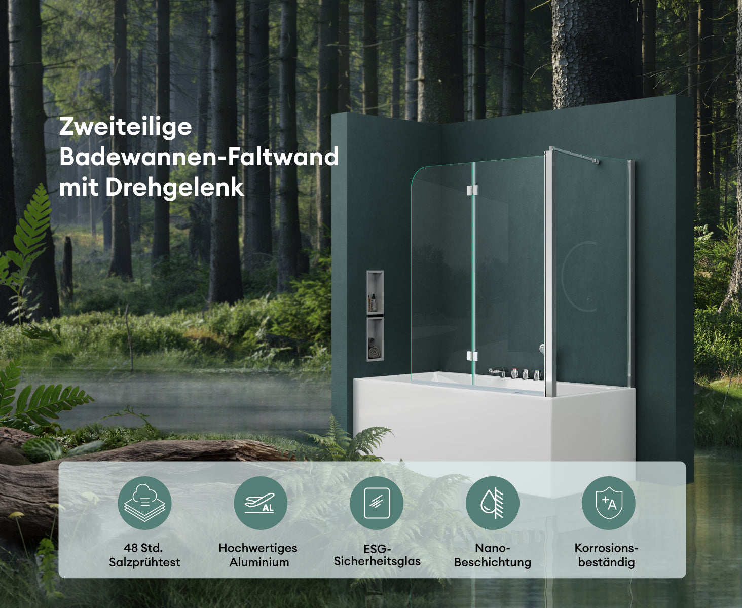 glasvilla Duschwand für Badewanne Badewannenwand Badewannenfaltwand 6mm Sicherheitsglas mit NANOBadewannenaufsatz Badewannentrennwand Cortona113
