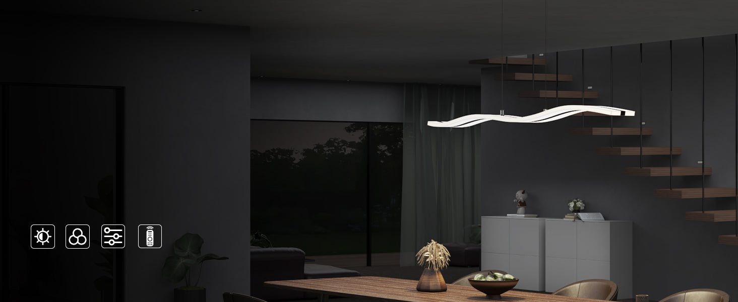 glasvilla Pendelleuchte 97cm LED Hängelampe Dimmbar mit Fernbedienung 3000K/4000K/6000K Verstellbares Kabel 36W Hängeleuchte Alivetta3300