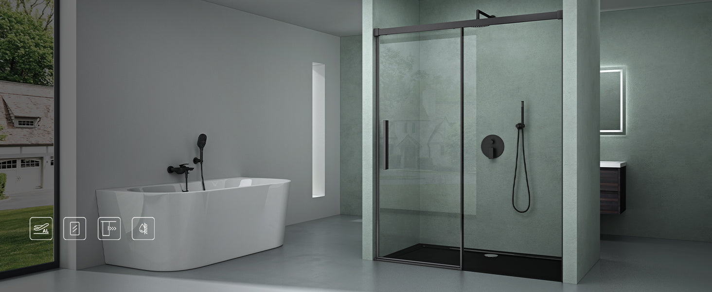 glasvilla Porte de Douche Porte de Niche Paroi de Douche Cabine de Douche Porte Coulissante Verre de Sécurité ESG 6mm Teramo12K