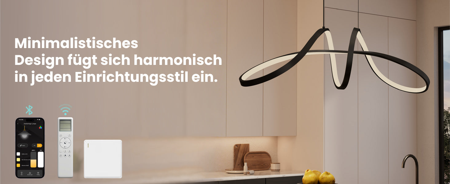 glasvilla Pendelleuchte 90cm LED Hängelampe Dynamisches Wellendesign 3000K/4000K/6000K Verstellbares Kabel 30W Schwarz Hängeleuchte für Esszimmer Wohnzimmer Schlafzimmer Luvina11