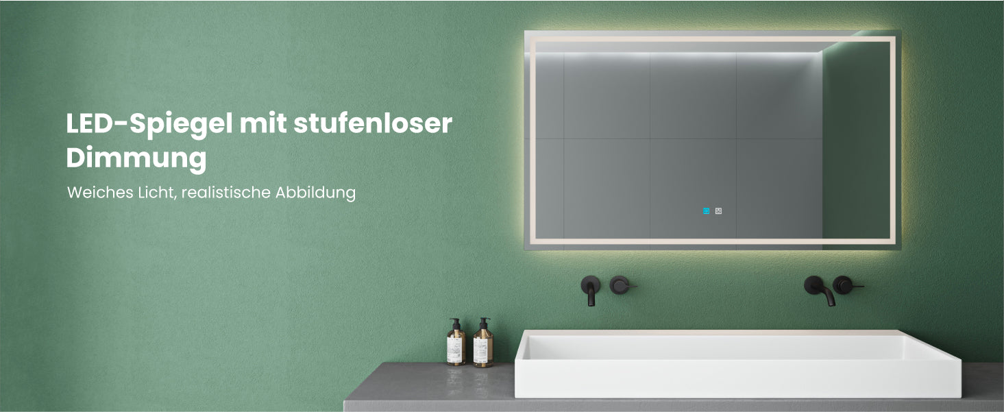glasvilla Specchio da Bagno Appeso Specchio LED da Parete per Il Trucco Specchio da Bagno a LED con Interruttore Touch Anti-Appannamento Spiegel-02