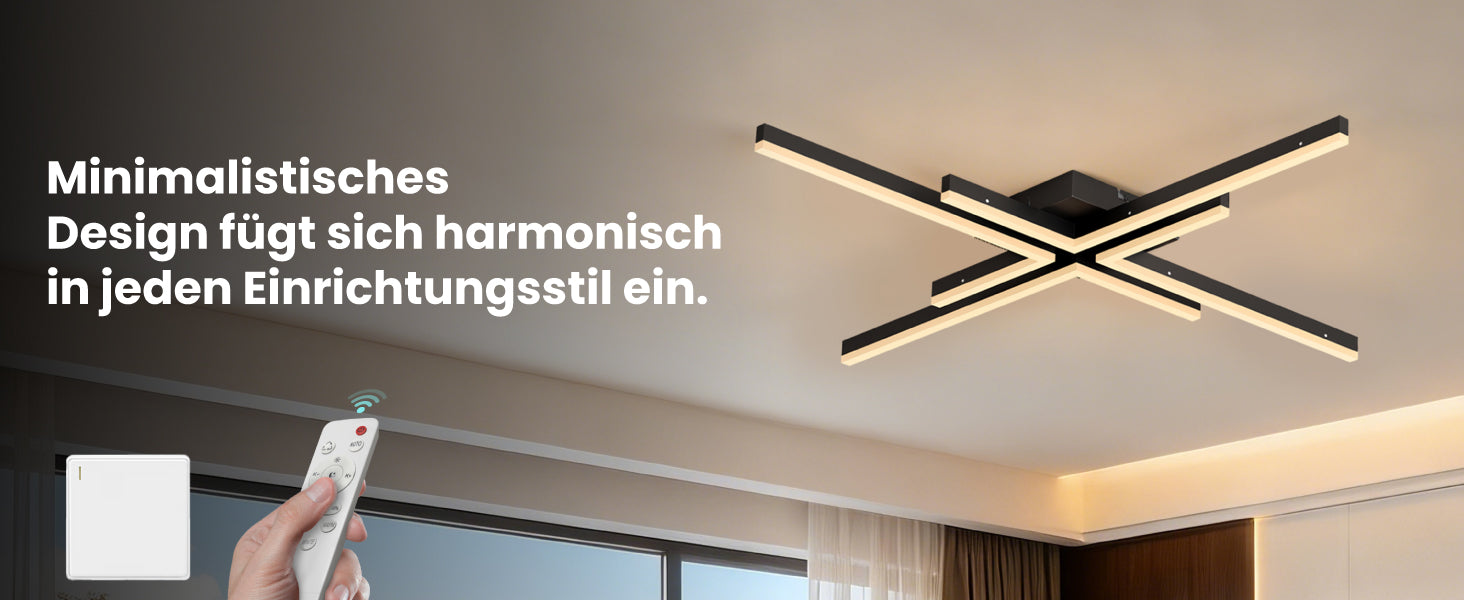 glasvilla LED Deckenleuchte Deckenlampe mit Fernbedienung 795mm, Stufenlos dimmbar 3000-6400K, Zimmerlampe 48W Schwarz für Schlafzimmer, Wohnzimmer, Arbeitszimmer, Flur Alivetta25039