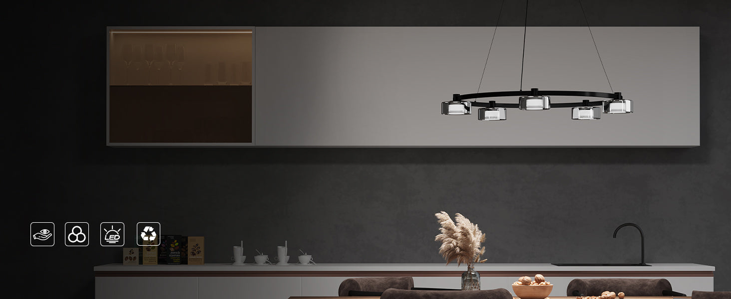 glasvilla Pendelleuchte LED Hängelampe 3000K/4000K/6000K Verstellbares Kabel Schwarz Hängeleuchte Alivetta7915 3A