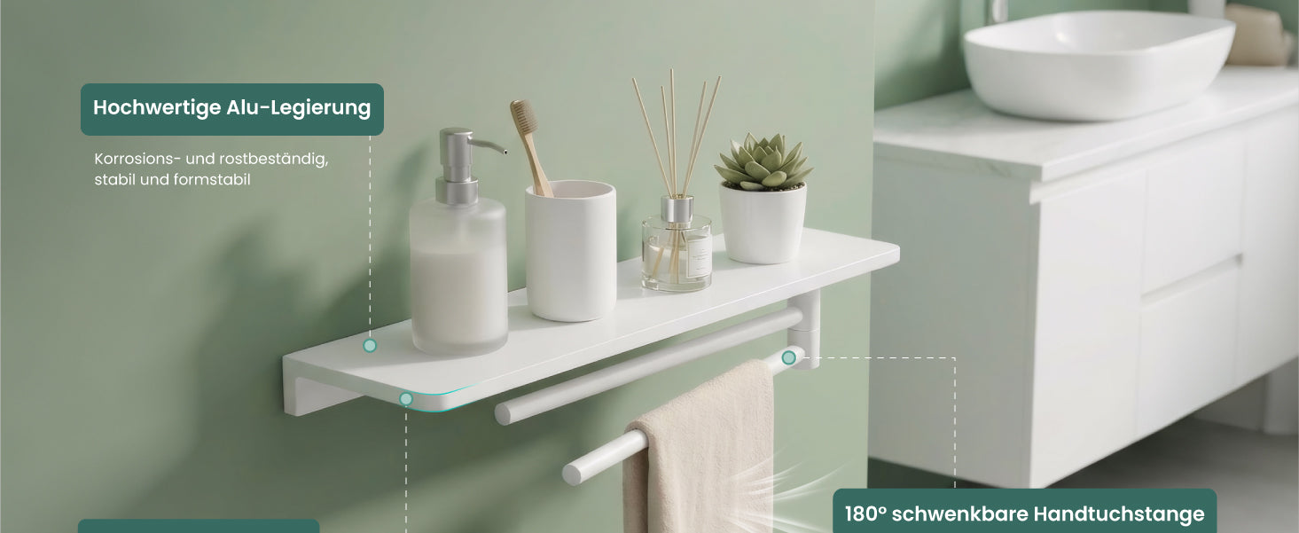 glasvilla Étagère de douche à percer, Étagère de douche avec 2 barres porte-serviettes en alliage d'aluminium, Étagère de salle de bain à fixer au mur, Organisateur de salle de bain Reglo-19