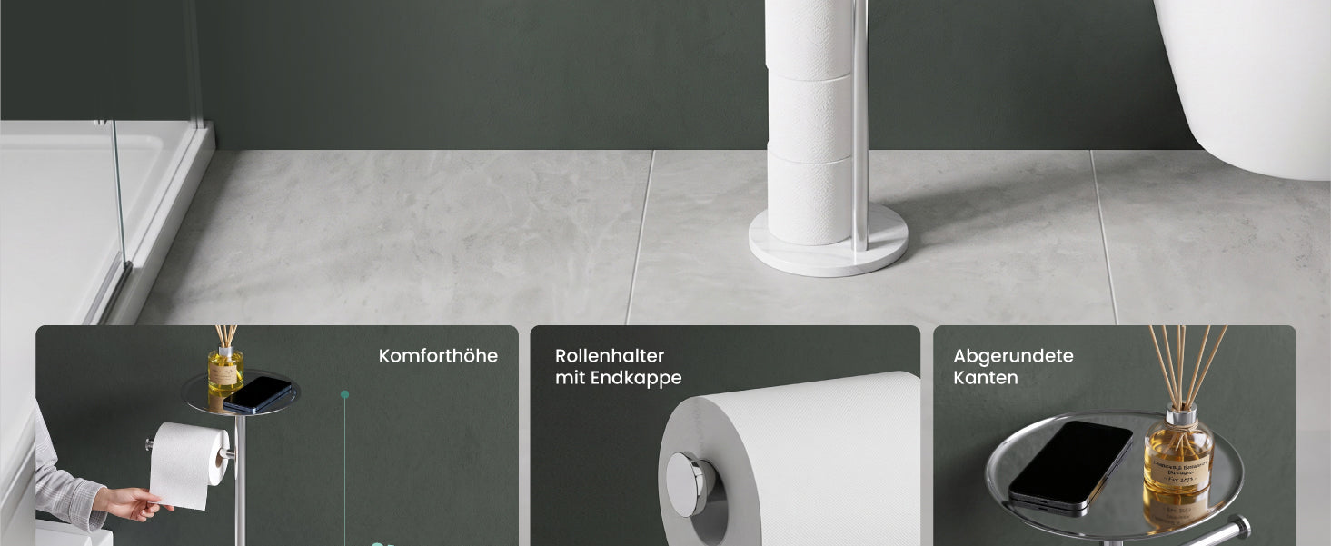 glasvilla Klopapierhalter Stehend, Toilettenpapierhalter  | Edelstahl, Klorollenhalter freistehend, Toilettenpapier Aufbewahrung für 4 Rollen, ohne Bohren, für Badezimmer & WC Lino-06