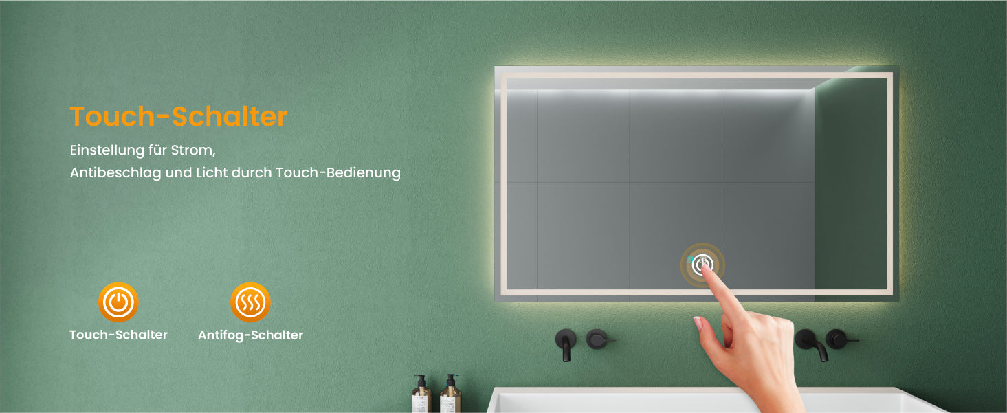 glasvilla Specchio da Bagno Appeso Specchio LED da Parete per Il Trucco Specchio da Bagno a LED con Interruttore Touch Anti-Appannamento Spiegel-02