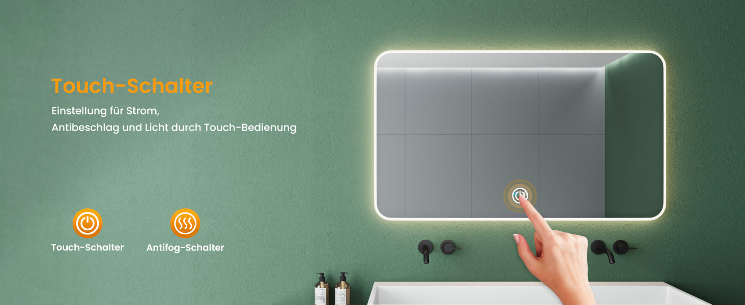 glasvilla Wandspiegel Badezimmer Spiegel LED Bad-Spiegel mit Touchschalter, Beschlagfrei durch Antifog-Schicht Nova-02