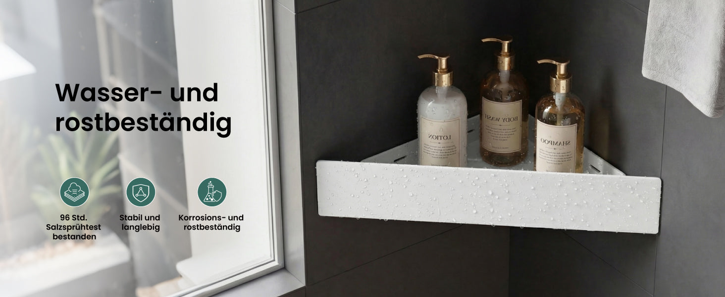 glasvilla Duschablage zum Bohren oder Kleben, Duschregal Badablage Ecke, Badezimmerablage zur Wandmontage für Bad und Küche, Reglo-07