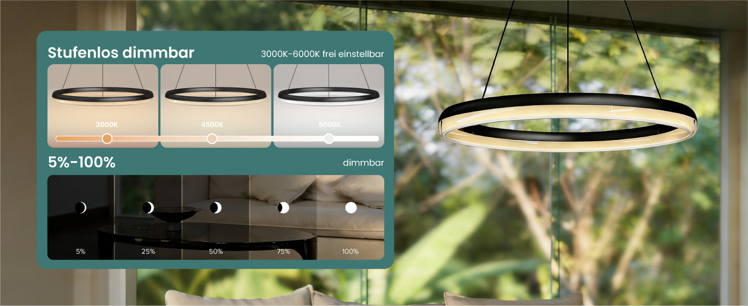 glasvilla Mai & Mai Suspension luminaire de salle à manger, LED moderne, intensité variable en continu 3000K–6000K, lampe de table à manger design réglable en hauteur avec télécommande et interrupteur mural, Luvina05