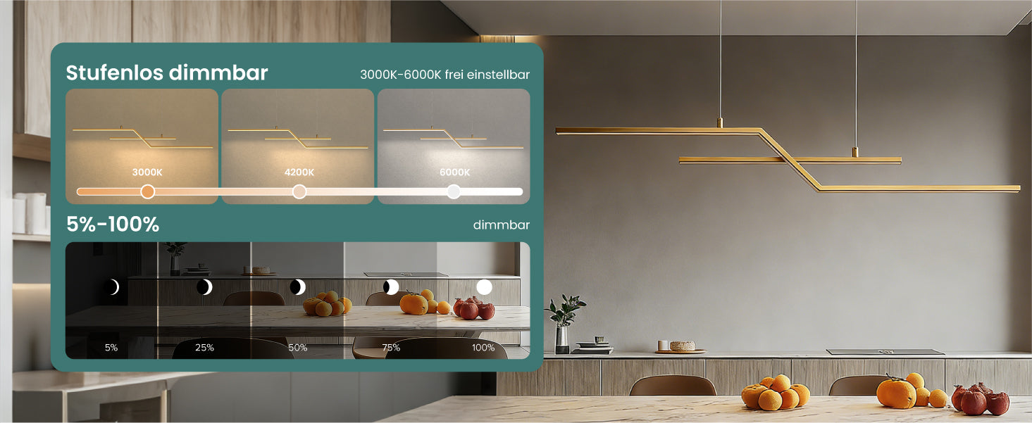 glasvilla Pendelleuchte 105cm LED Hängelampe Linear design 3000K/4000K/6000K Verstellbares Kabel 18W Hängeleuchte Alivetta7085 Luvina10