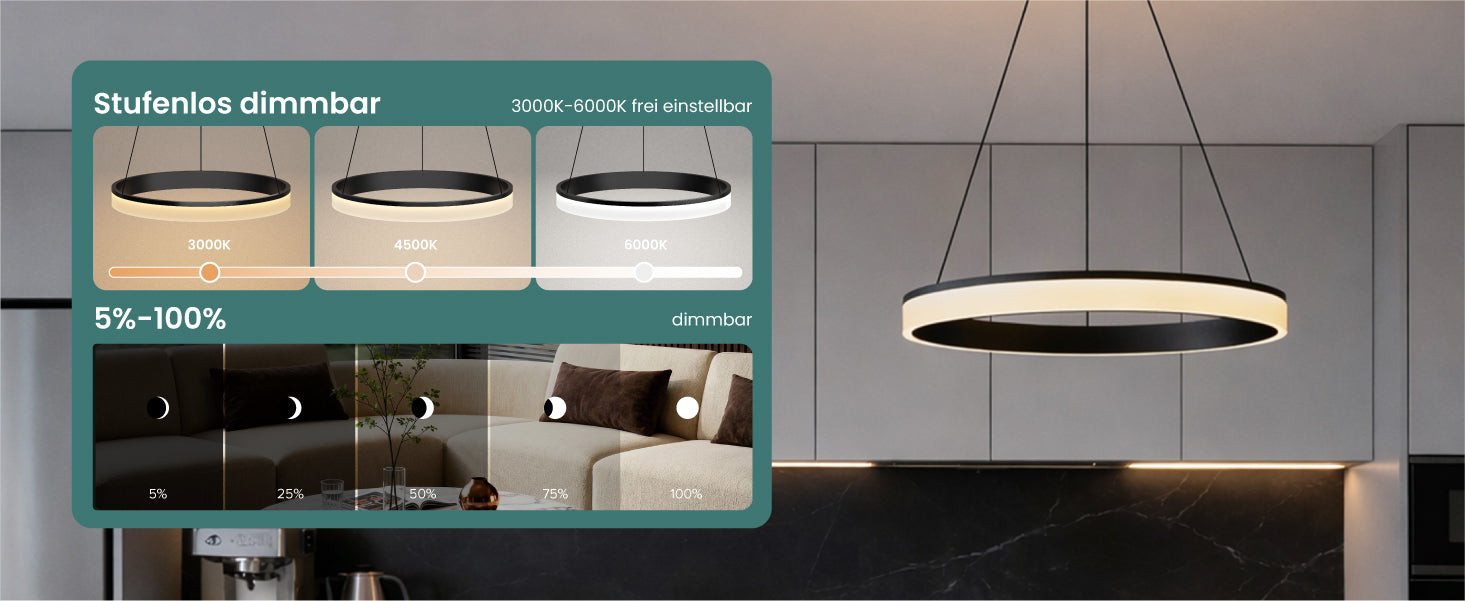 glasvilla suspension luminaire pour salle à manger, lampe suspendue LED, intensité variable en continu 3000K–6000K, lampe de salle à manger réglable en hauteur avec télécommande et interrupteur mural Luvina02