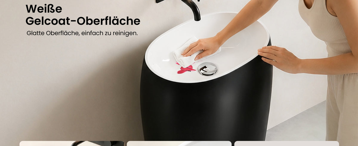 Lavabo sur pied Glasvilla Design Col32 en matériau minéral moulé, lavabo, lavabo sur pied
