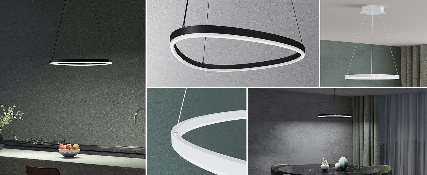 glasvilla Pendelleuchte 50cm LED Hängelampe Dynamisches Wellendesign 3000K/4000K/6000K Verstellbares Kabel 16W Hängeleuchte für Esszimmer Wohnzimmer Schlafzimme Alivetta7287