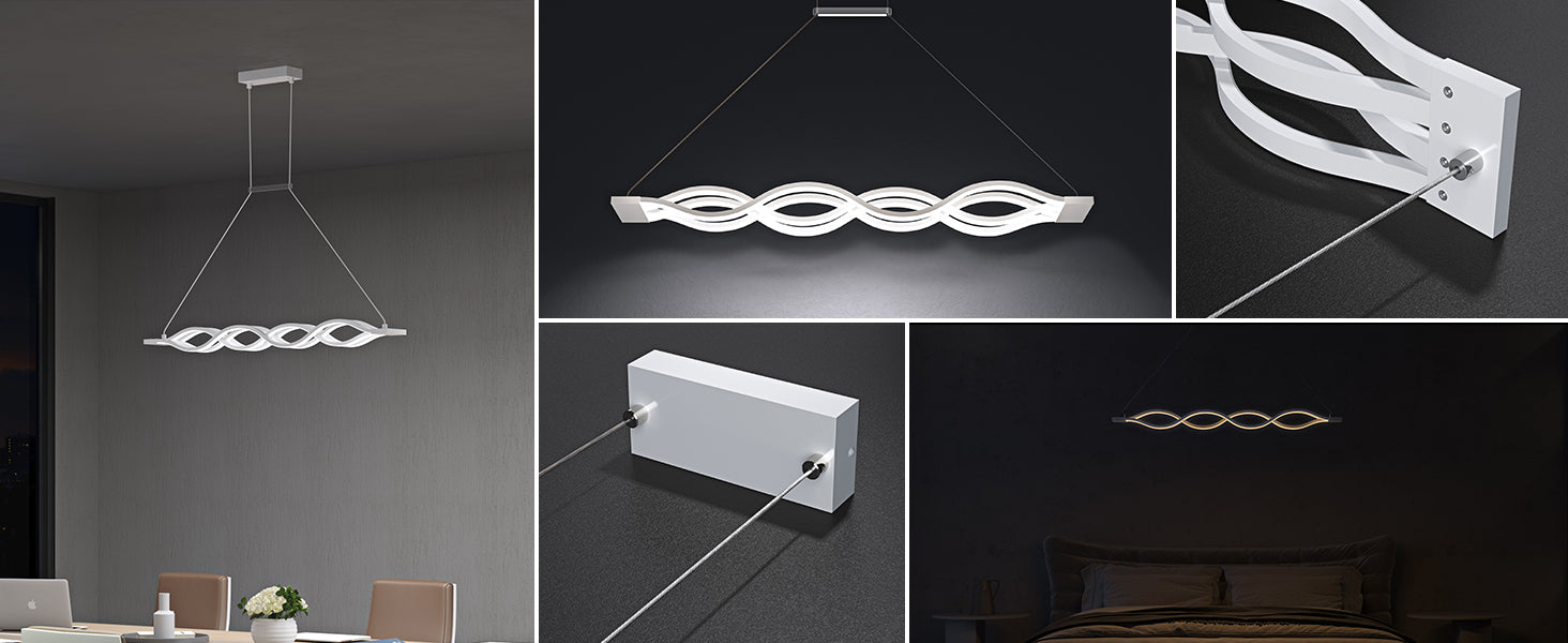 glasvilla Pendelleuchte 106cm LED Hängelampe Dimmbar mit Fernbedienung 3000K/4000K/6000K Verstellbares Kabel 60W Weiß Hängeleuchte Alivetta3301