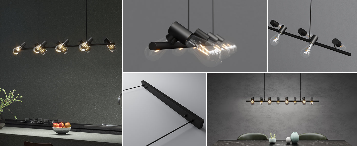 glasvilla Pendelleuchte 120cm LED Hängelampe 8 Flammig 4000K Verstellbares Kabel E27 Schwarz Hängeleuchte  Alivetta2313