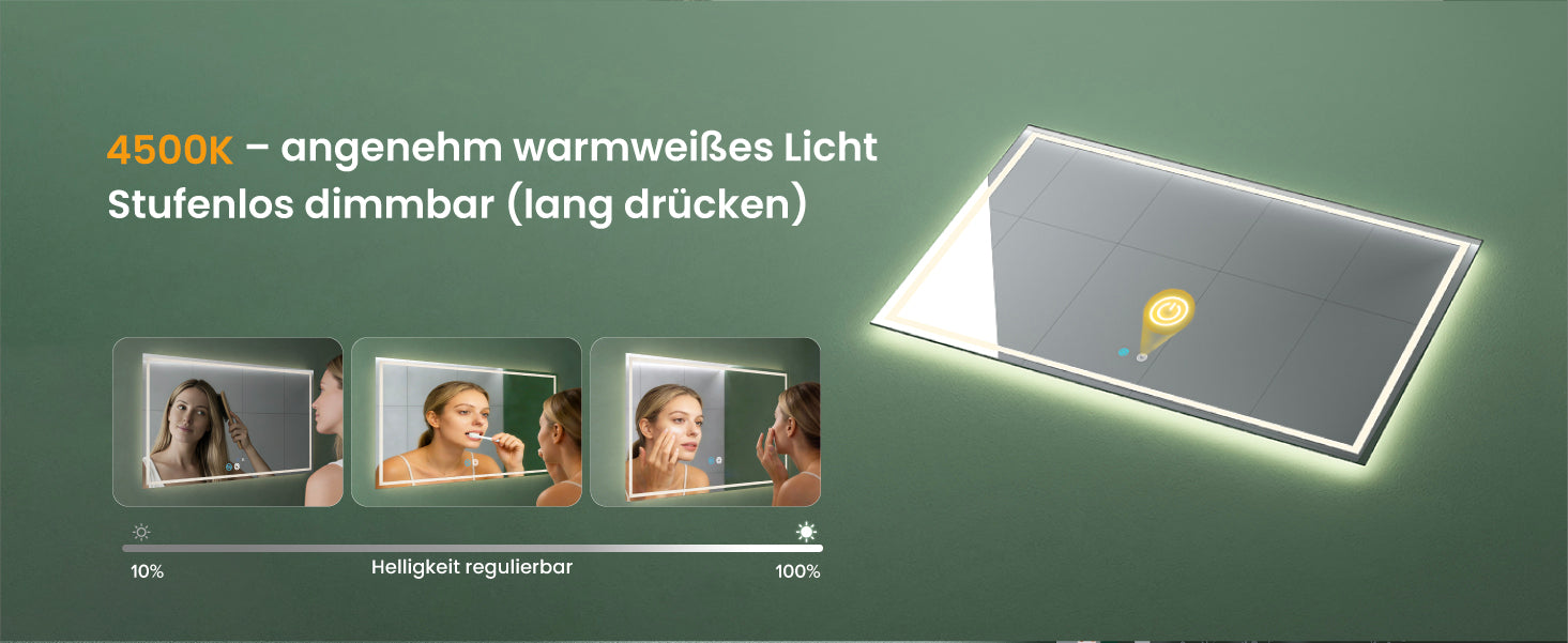 glasvilla Specchio da Bagno Appeso Specchio LED da Parete per Il Trucco Specchio da Bagno a LED con Interruttore Touch Anti-Appannamento Spiegel-02