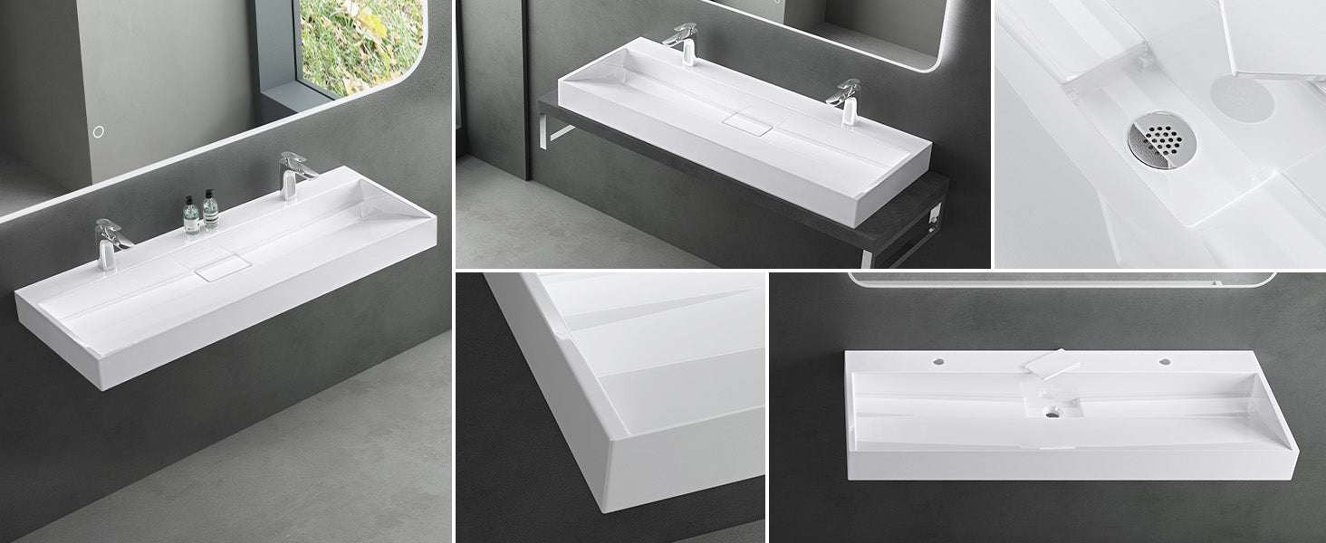 lavabo Glasvilla, lavabo à poser, lavabo suspendu, meuble vasque suspendu avec bonde, en fonte minérale, zone de vasque rectangulaire col19