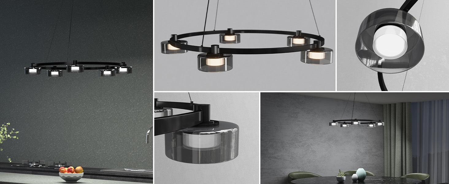 glasvilla Pendelleuchte LED Hängelampe 3000K/4000K/6000K Verstellbares Kabel Schwarz Hängeleuchte Alivetta7915 3A