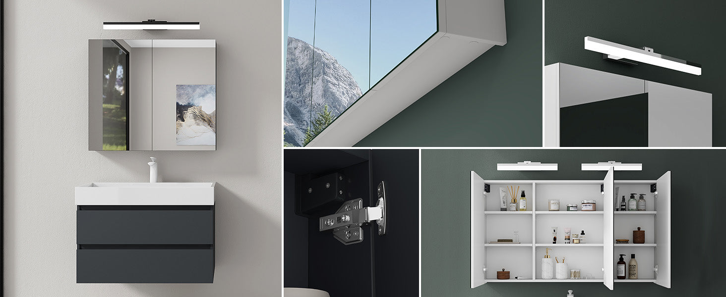 glasvilla Spiegelschrank Bad mit Beleuchtung Badschrank mit SpiegellampeSpiegelleuchte 180° Drehbar LED Badlampe Luxaris