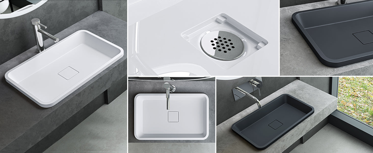 glasvilla Lavabo da Incasso da Marmo Fuso Lavandino Bagno da Appoggio con Coperchio di Scarico Col104