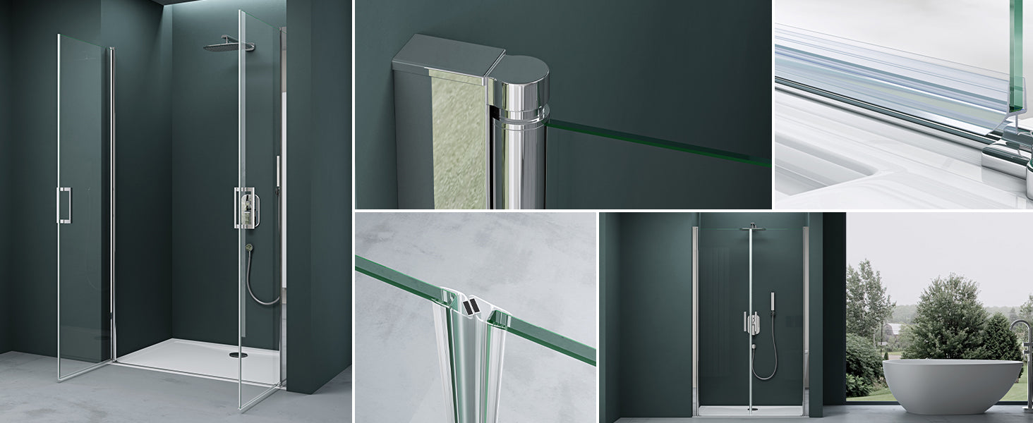 glasvilla Porte de Douche Porte de Niche Cabine de Douche Porte Pivotante 180° Porte Double Revêtement NANO ESG 6mm Verre Transparent ou Opaque Mécanisme Autolevant Teramo24K+MS+VS